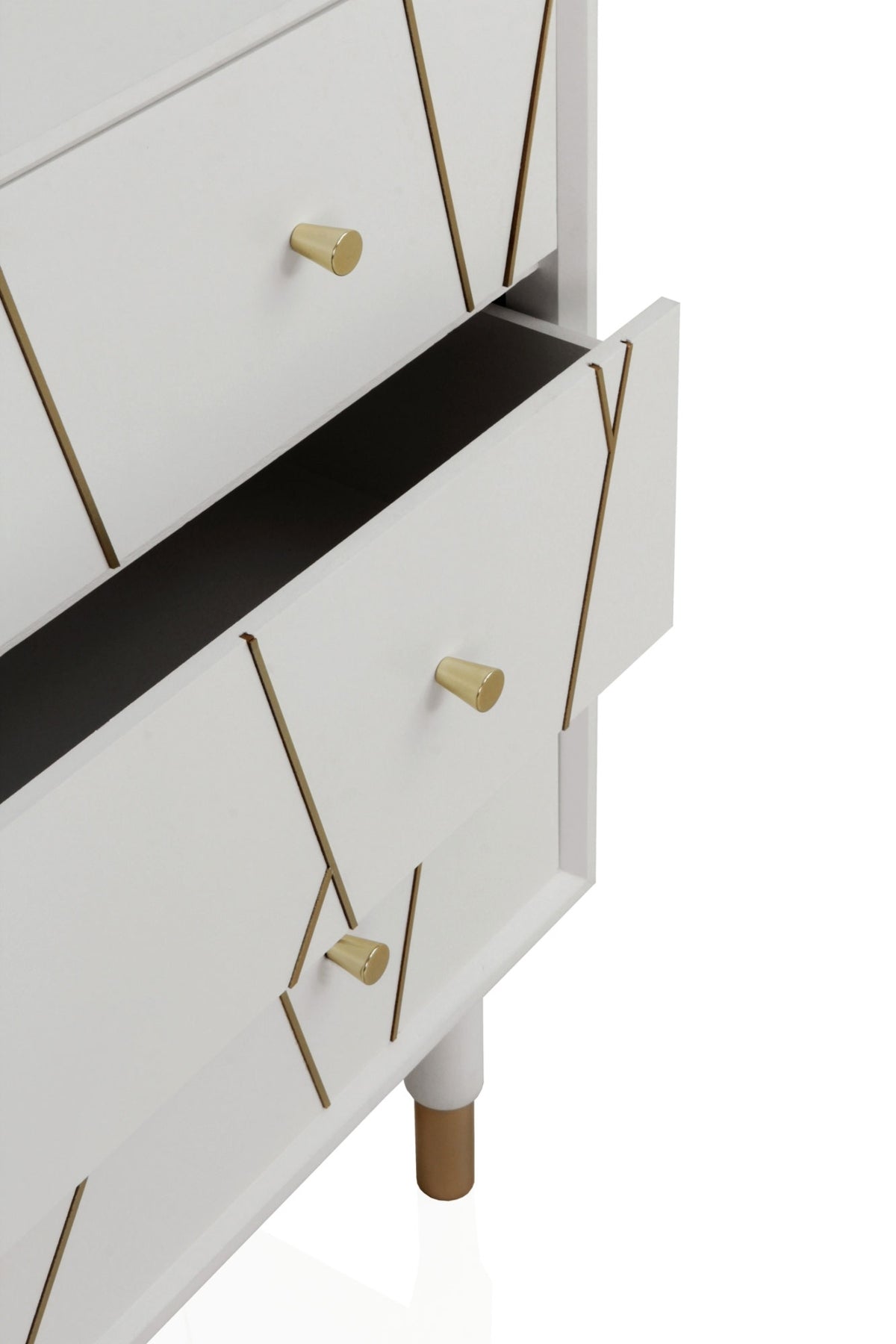 COMODA 3 CAJONES LACADA EN BLANCO CON FRONTIS DECORADO EN ORO