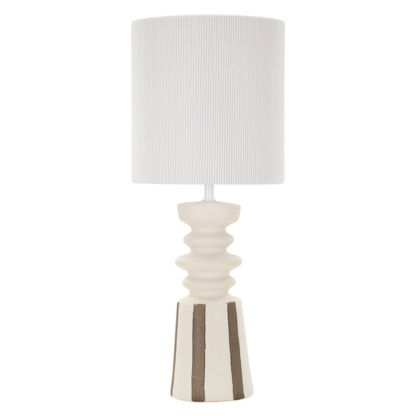 Llum de taula Tribal de ceràmica blanca amb detalls verds Ø 26,5x67 cm
