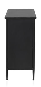 APARADOR CON ESTRUCTURA METAL, PUERTAS CON CRISTAL DE FORMA OVAL Y 3 CAJONES