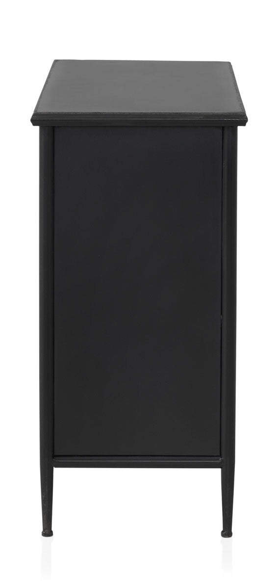 APARADOR CON ESTRUCTURA METAL, PUERTAS CON CRISTAL DE FORMA OVAL Y 3 CAJONES