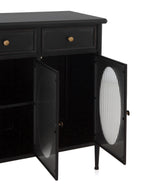 APARADOR CON ESTRUCTURA METAL, PUERTAS CON CRISTAL DE FORMA OVAL Y 3 CAJONES