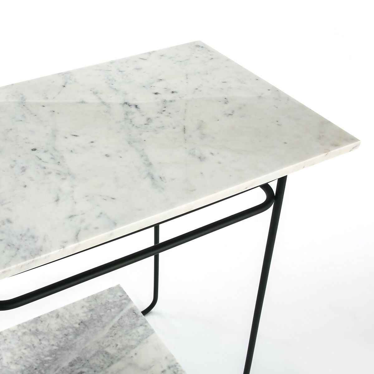 Mesa Auxiliar 71x41x78 Mármol Blanco/Metal Negro
