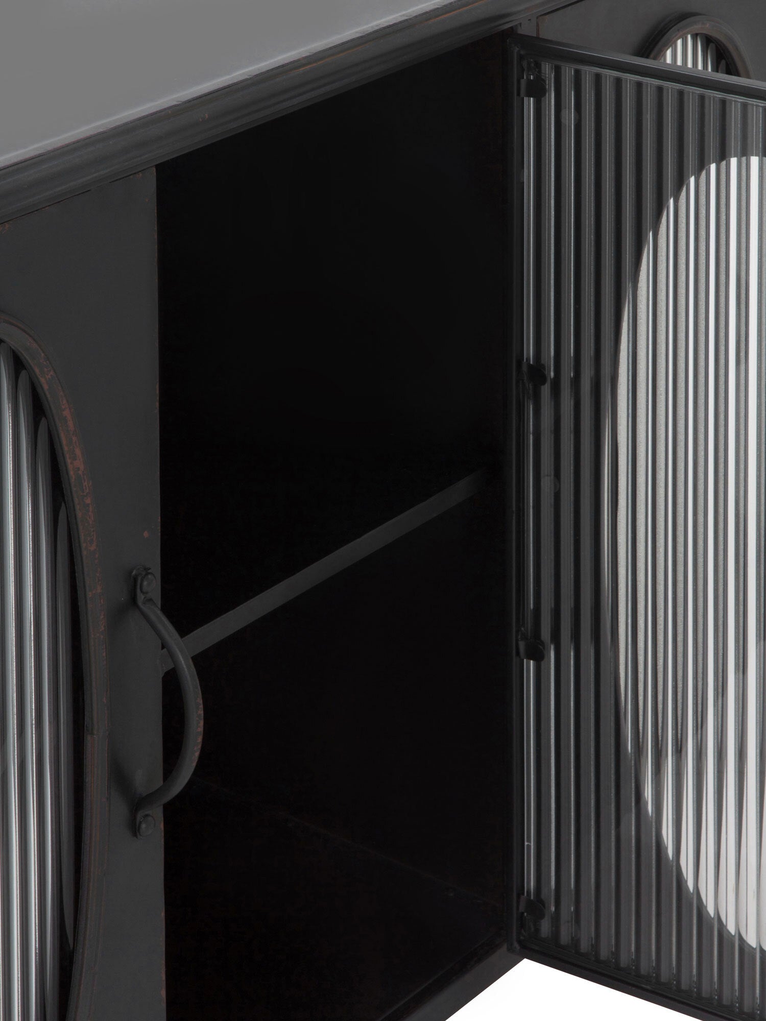 APARADOR CON ESTRUCTURA METAL, PUERTAS CON CRISTAL DE FORMA OVAL