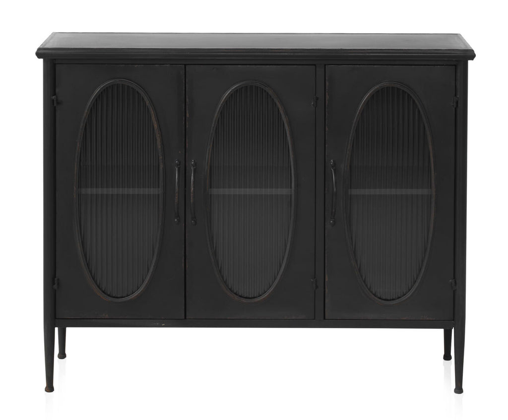 APARADOR CON ESTRUCTURA METAL, PUERTAS CON CRISTAL DE FORMA OVAL