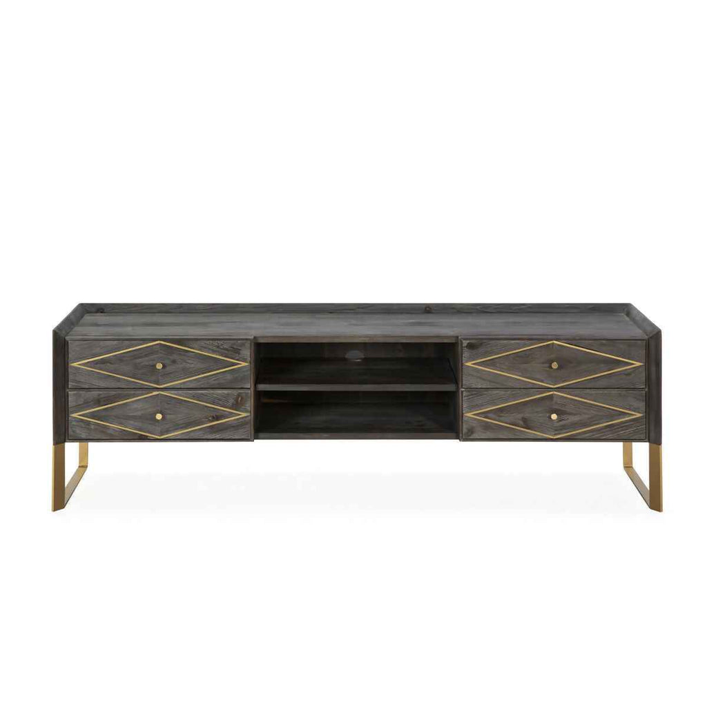 Mueble TV 176x45x55 Madera Gris/Metal Dorado