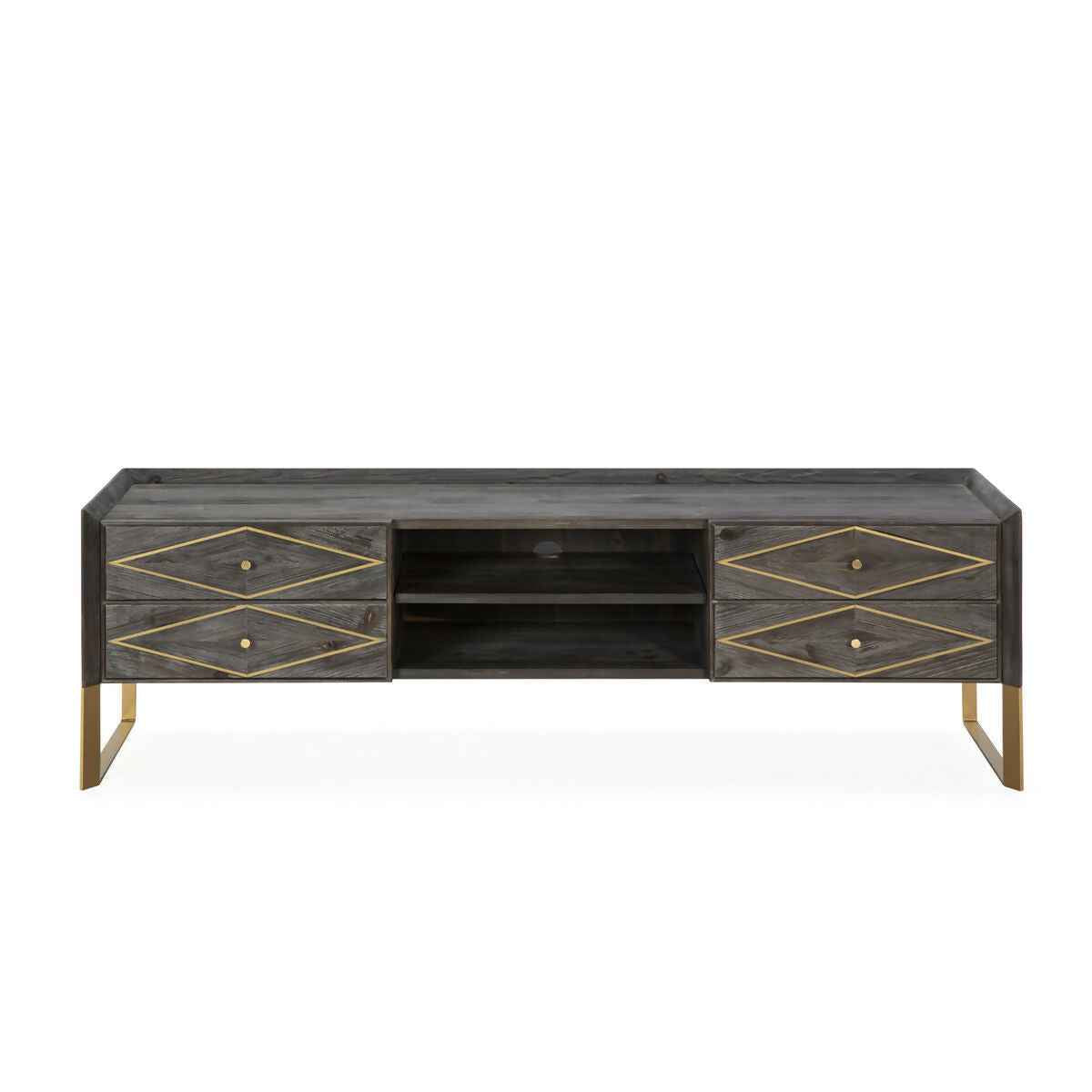 Mueble TV 176x45x55 Madera Gris/Metal Dorado