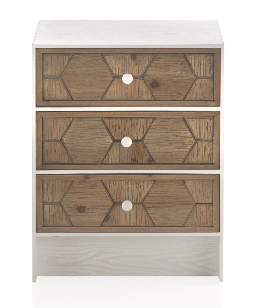 MESITA DE NOCHE 3 CAJONES MADERA DE FRESNO PATINADO BLANCO