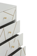 SINFONIER 5 CAJONES LACADO EN BLANCO CON FRONTIS DECORADO EN ORO