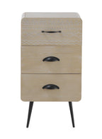 MESITA MADERA NATURAL 3 CAJONES PATAS METALICAS NEGRAS