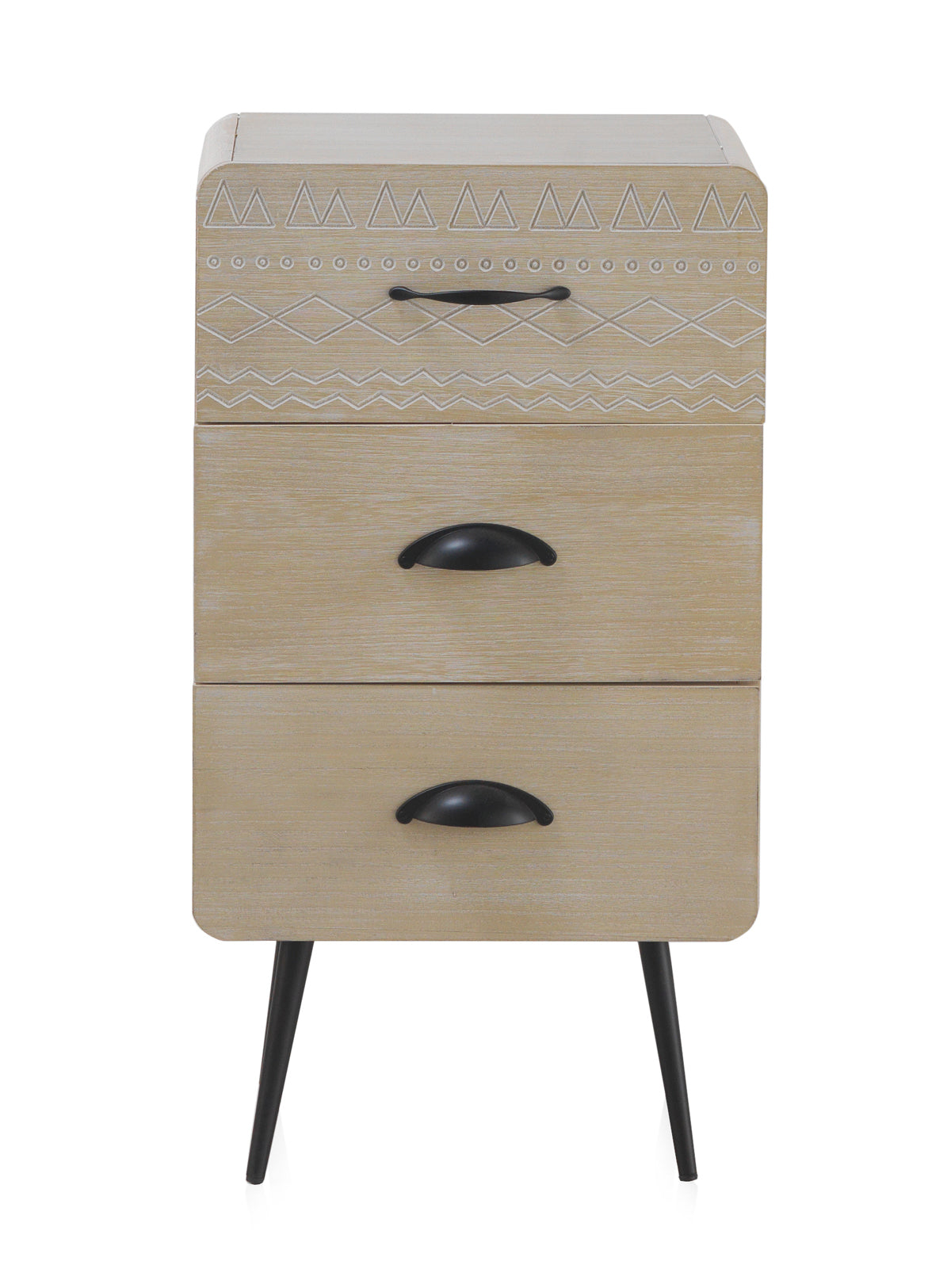 MESITA MADERA NATURAL 3 CAJONES PATAS METALICAS NEGRAS