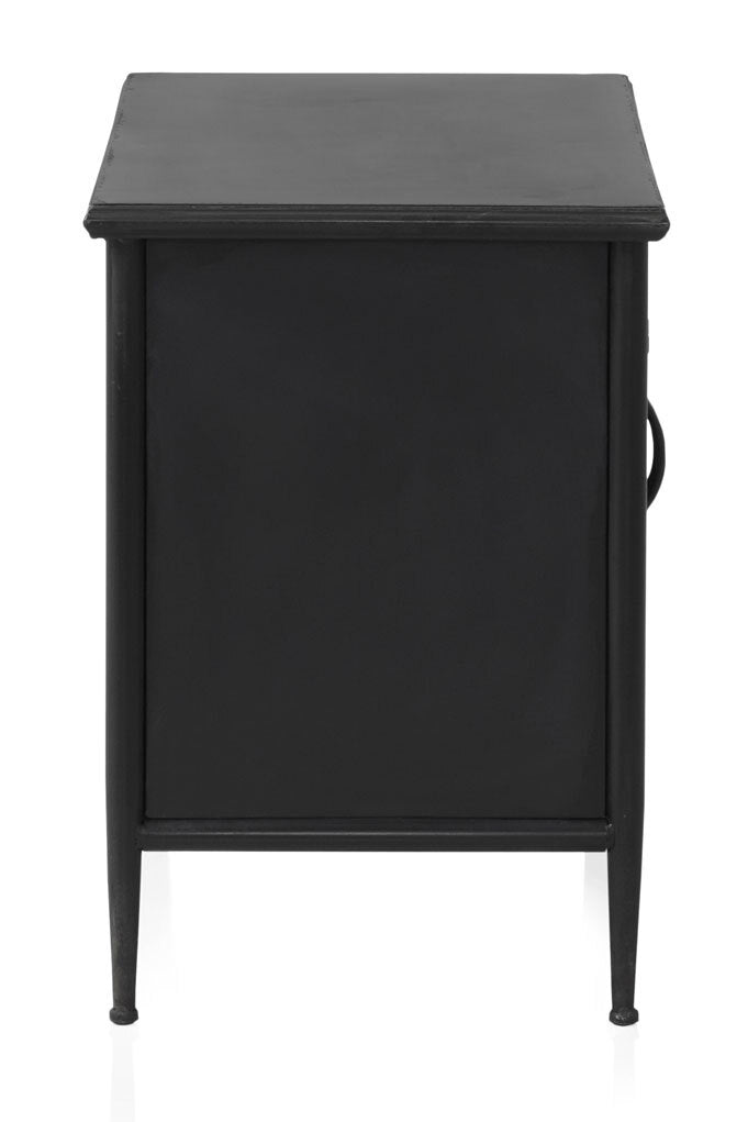 COMODA CON ESTRUCTURA METAL, PUERTA CON CRISTAL DE FORMA OVAL