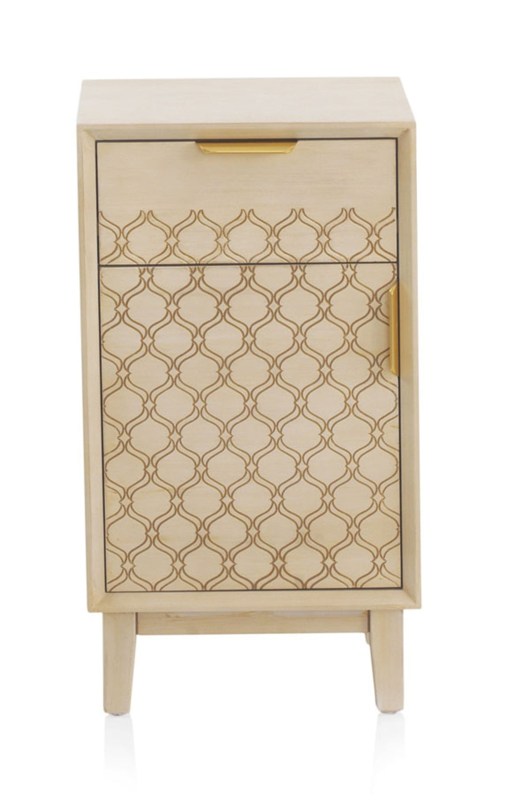 MESITA DE NOCHE 1 CAJON + 1 PUERTA CHAPADO EN ROBLE ACABADO EN MARFIL