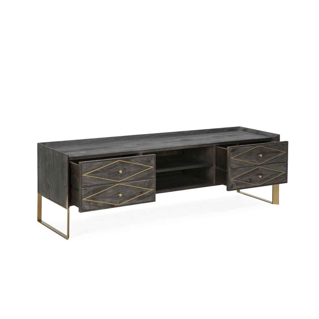 Mueble TV 176x45x55 Madera Gris/Metal Dorado