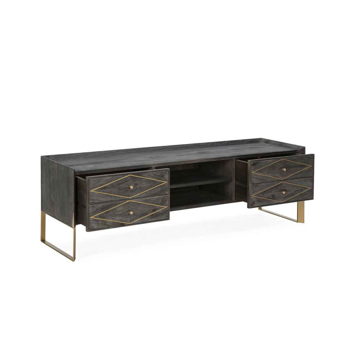 Mueble TV 176x45x55 Madera Gris/Metal Dorado