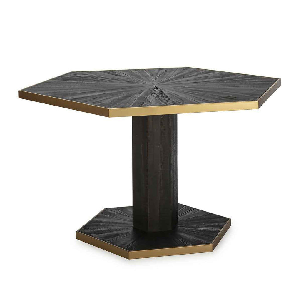 Mesa Comedor 135x117x78 Madera de Pino reciclado/Metal Gris Ceniza/Dorado