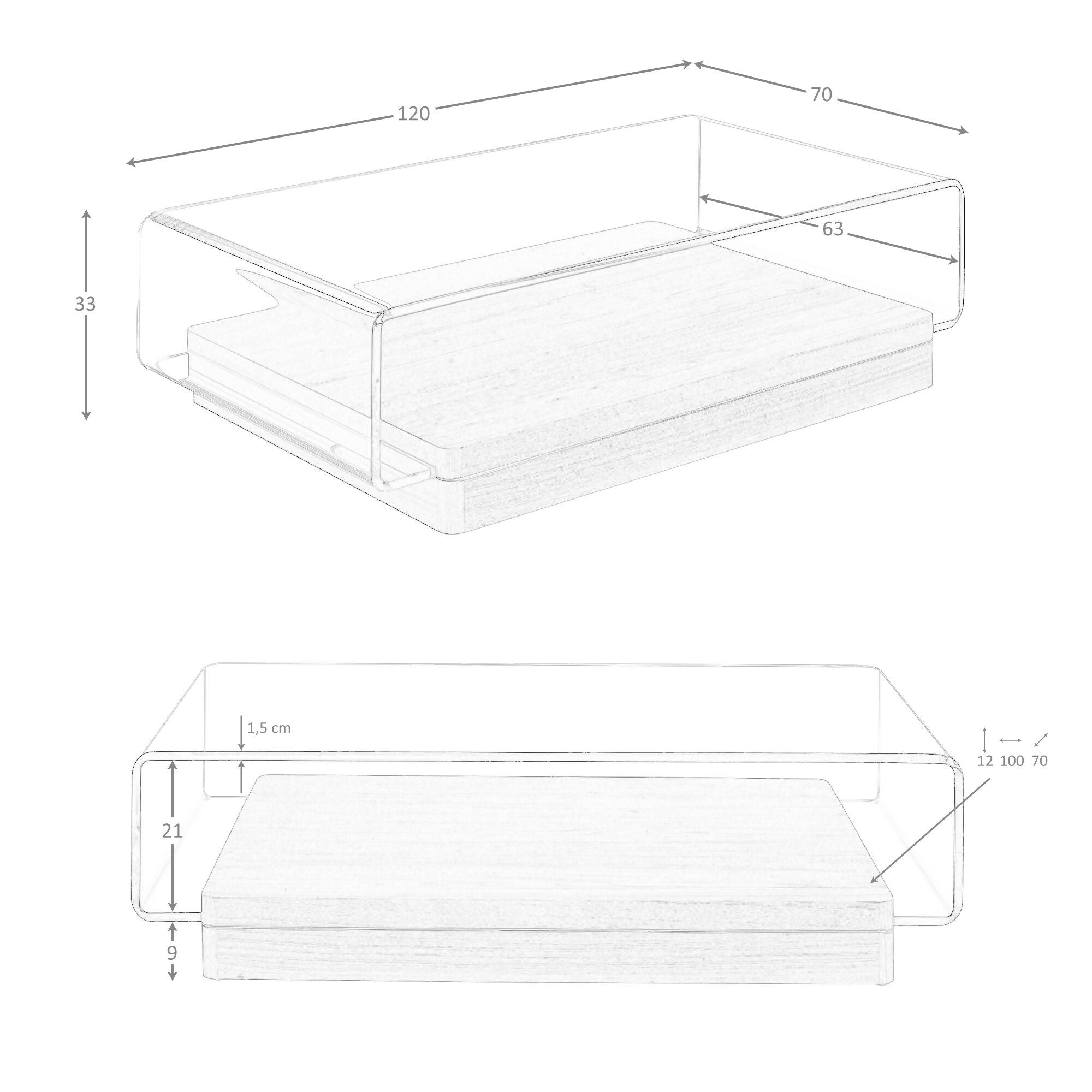 Mesa centro rectangular cristal templado y nogal
