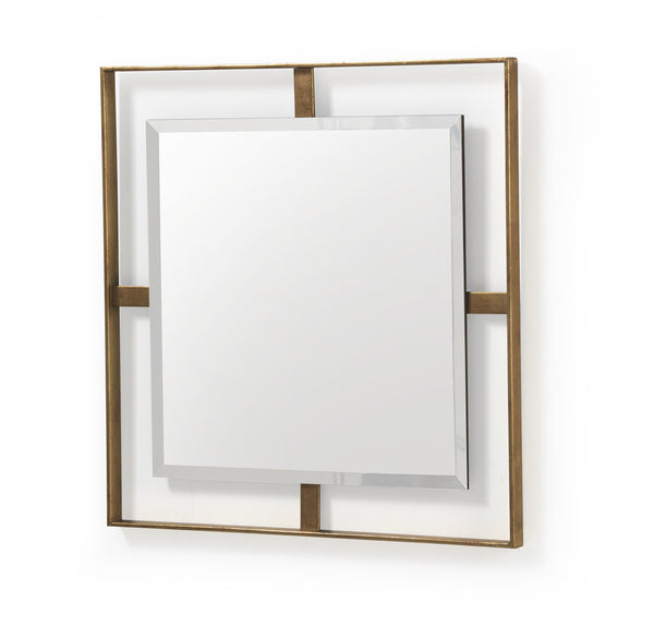 Espejo mural cuadrado de metal dorado con doble marco 71x3x71 cm