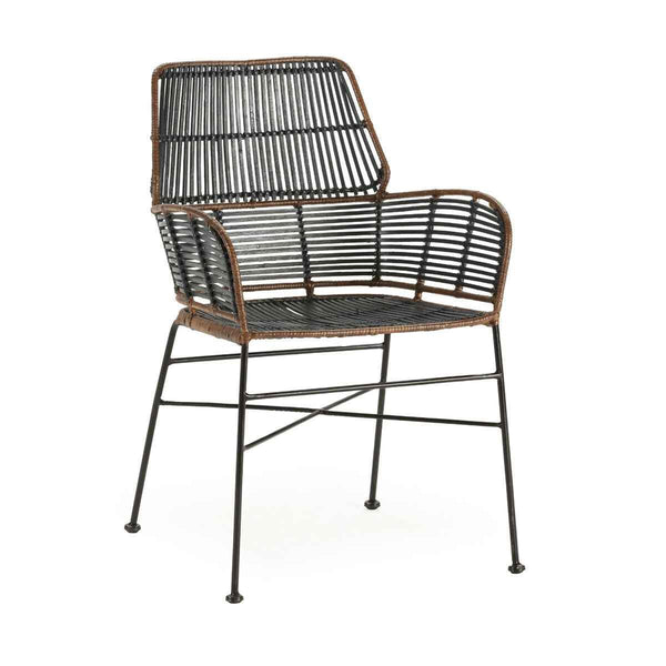 Cadira 56x55x83 cm de metall i vímet negre i marró