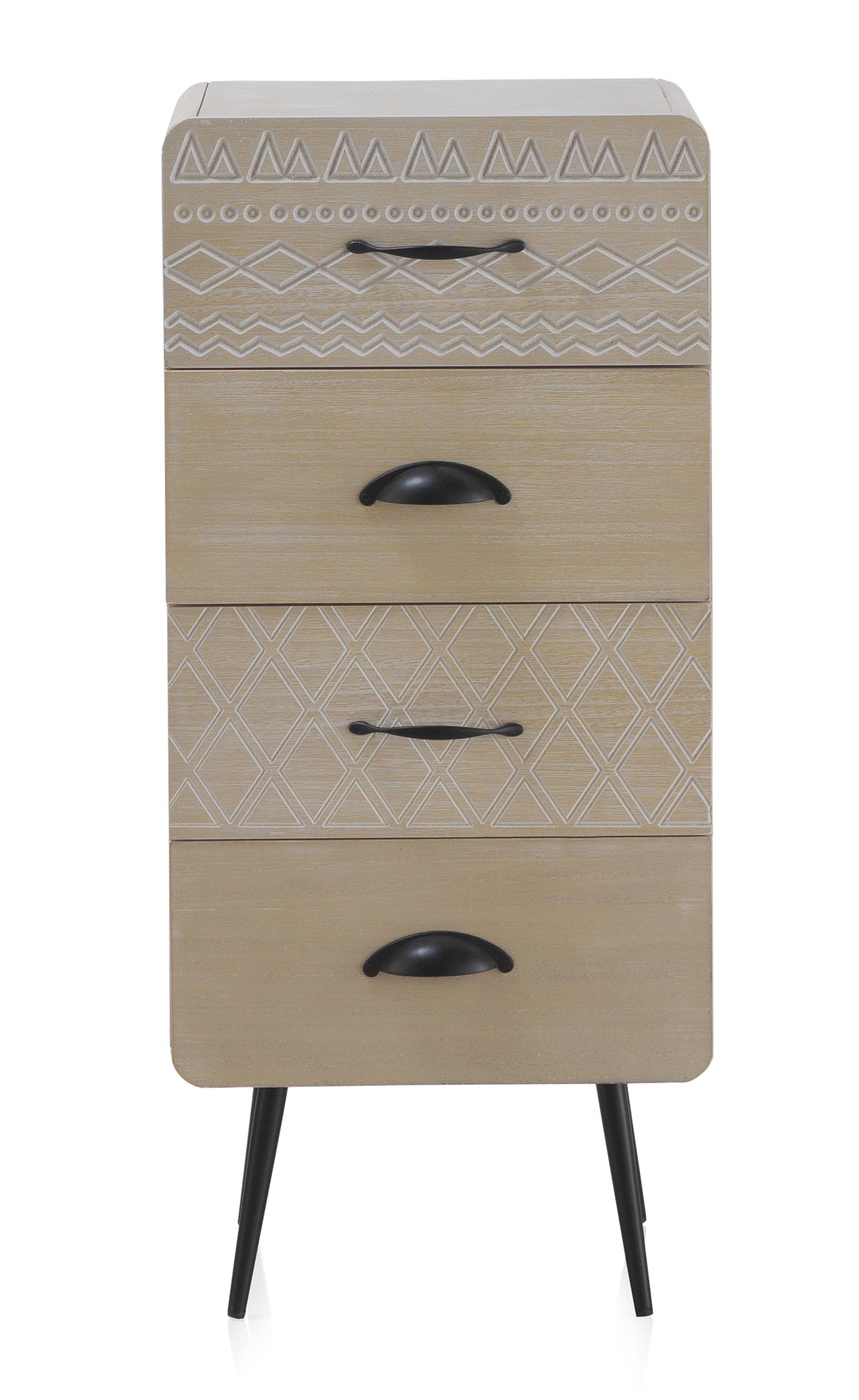 SINFONIER MADERA NATURAL 4 CAJONES PATAS METALICAS NEGRAS