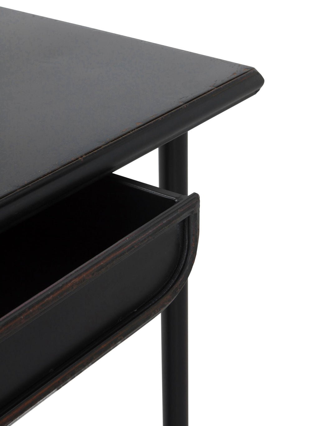 ESCRITORIO CON ESTRUCTURA METAL, PUERTA CON CRISTAL DE FORMA OVAL Y 2 CAJONES