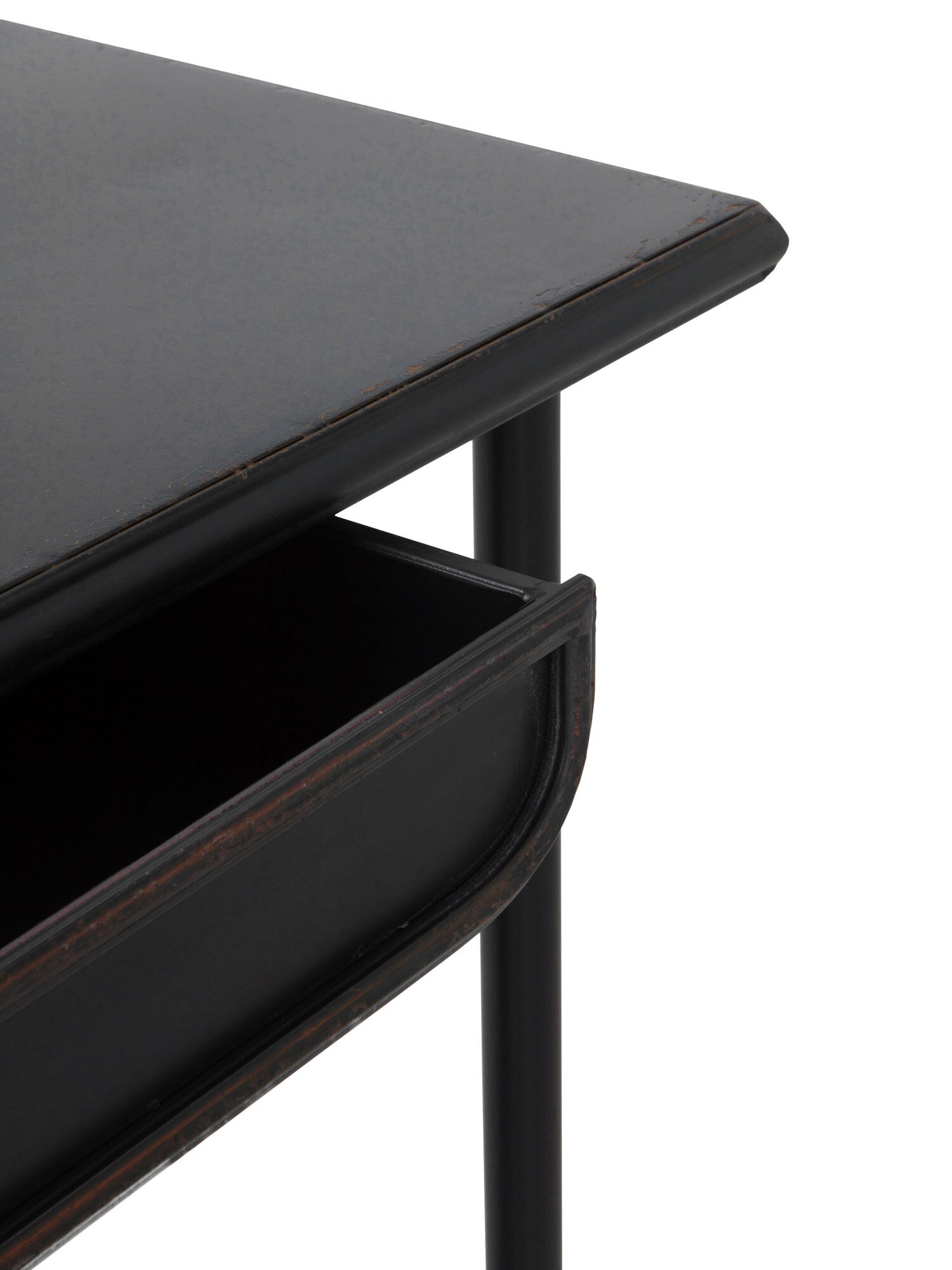 ESCRITORIO CON ESTRUCTURA METAL, PUERTA CON CRISTAL DE FORMA OVAL Y 2 CAJONES