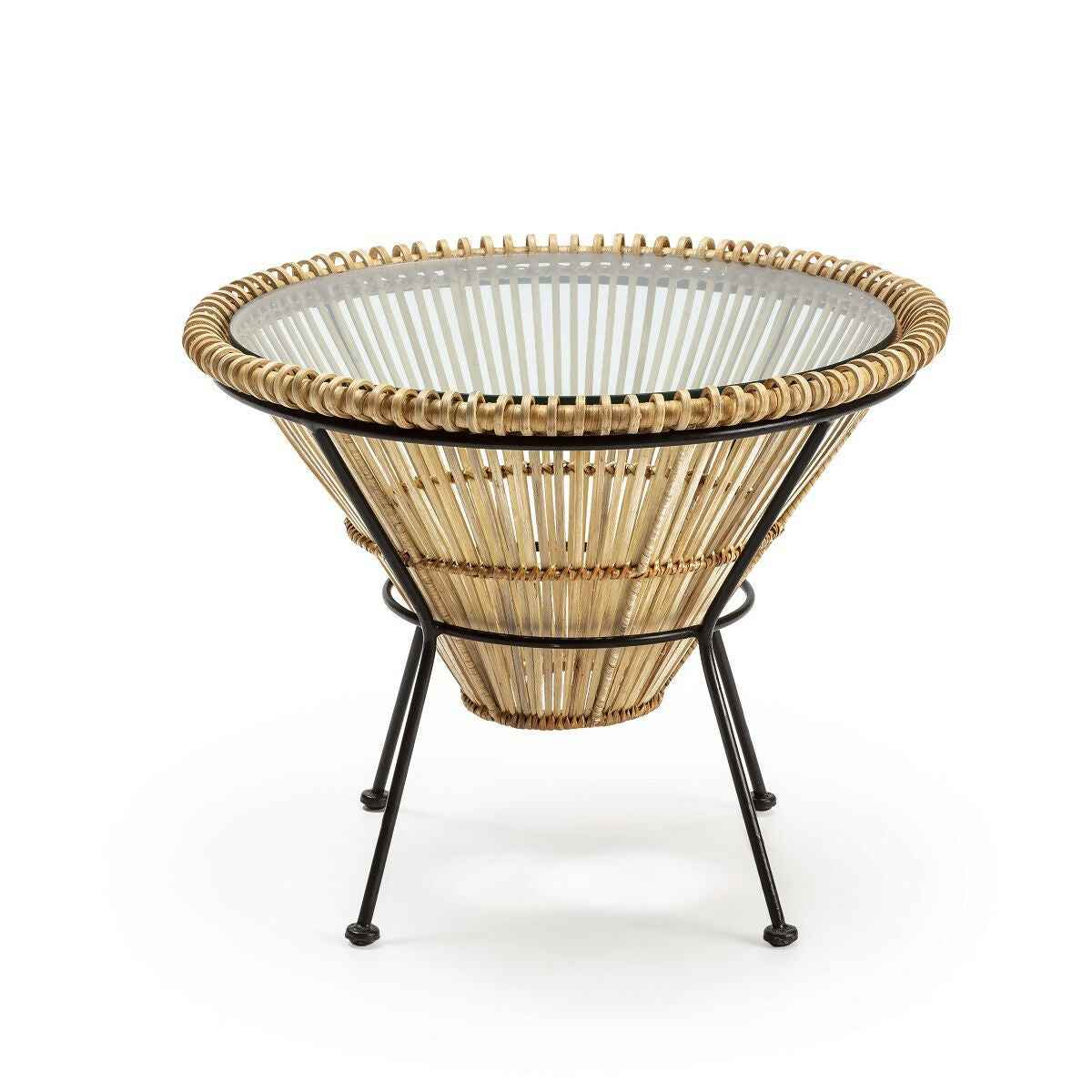 Mesa de Centro 68x68x50 Mimbre/Metal Natural/Negro