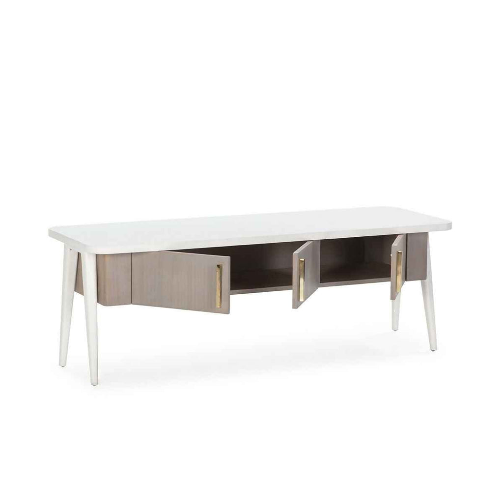 Mueble TV 150x50x51 Madera Blanco/Natural con Pátina Gris