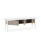 Mueble TV 150x50x51 Madera Blanco/Natural con Pátina Gris