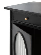 ESCRITORIO CON ESTRUCTURA METAL, PUERTA CON CRISTAL DE FORMA OVAL Y 2 CAJONES