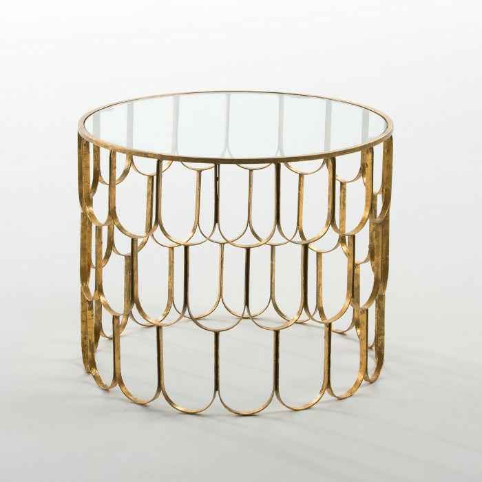 Mesa Auxiliar 54x54x43 Cristal/Metal Dorado