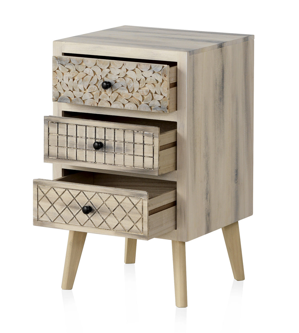 MESITA DE NOCHE MADERA DE ALAMO COLOR NATURAL, PATAS PINO MACIZO