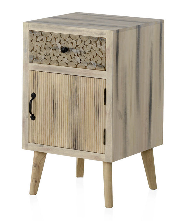 MESITA DE NOCHE MADERA DE ALAMO COLOR NATURAL, PATAS PINO MACIZO