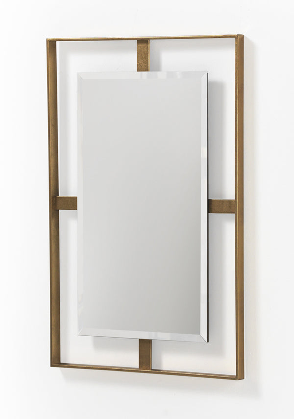 Mirall mural rectangular de metall daurat amb doble marc 51x3x78 cm