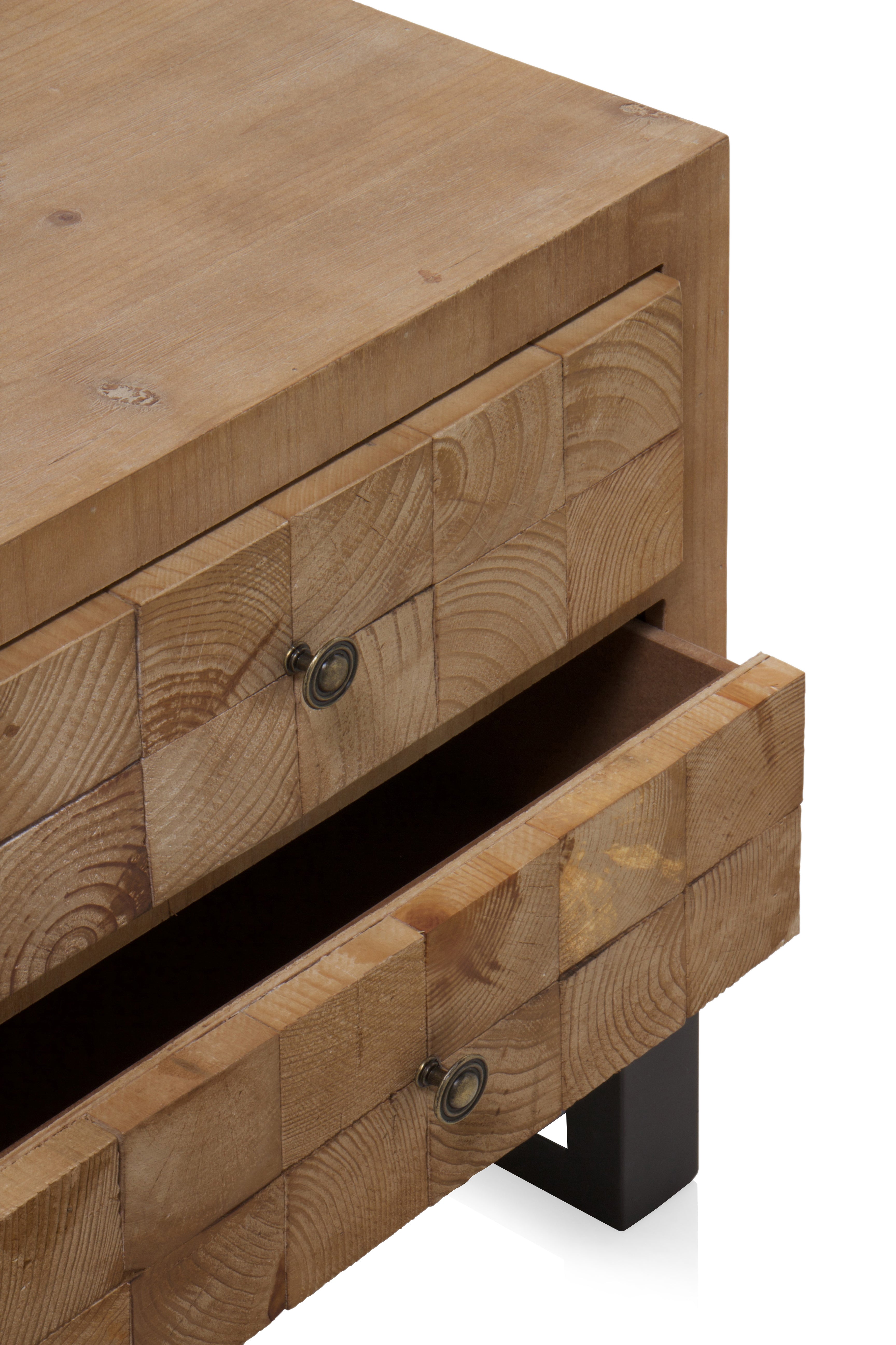 MESITA DE NOCHE DE MADERA DE BLOQUES 2 CAJONES