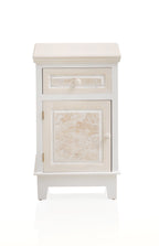 MESITA 1 CAJON+1 PUERTA MADERA BLANCO SOBRE Y FRONTIS EN CREMA