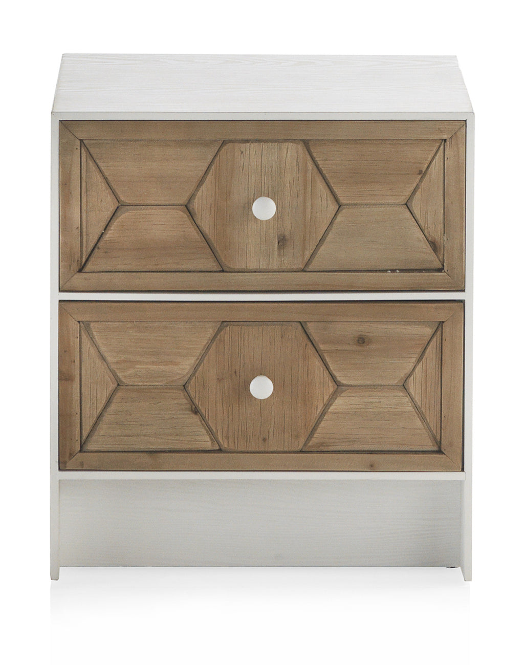 MESITA DE NOCHE 2 CAJONES MADERA DE FRESNO PATINADO BLANCO