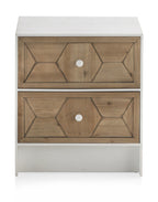 MESITA DE NOCHE 2 CAJONES MADERA DE FRESNO PATINADO BLANCO