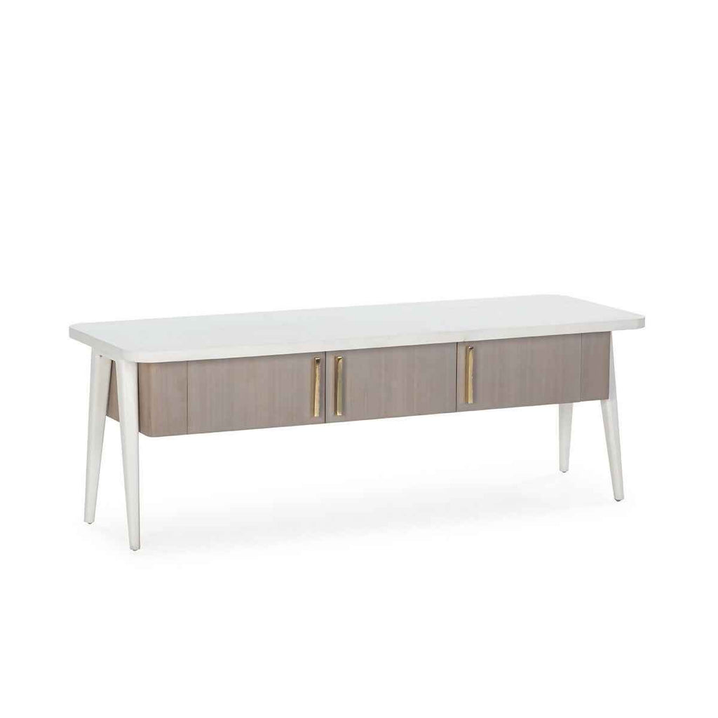 Mueble TV 150x50x51 Madera Blanco/Natural con Pátina Gris