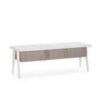 Mueble TV 150x50x51 Madera Blanco/Natural con Pátina Gris