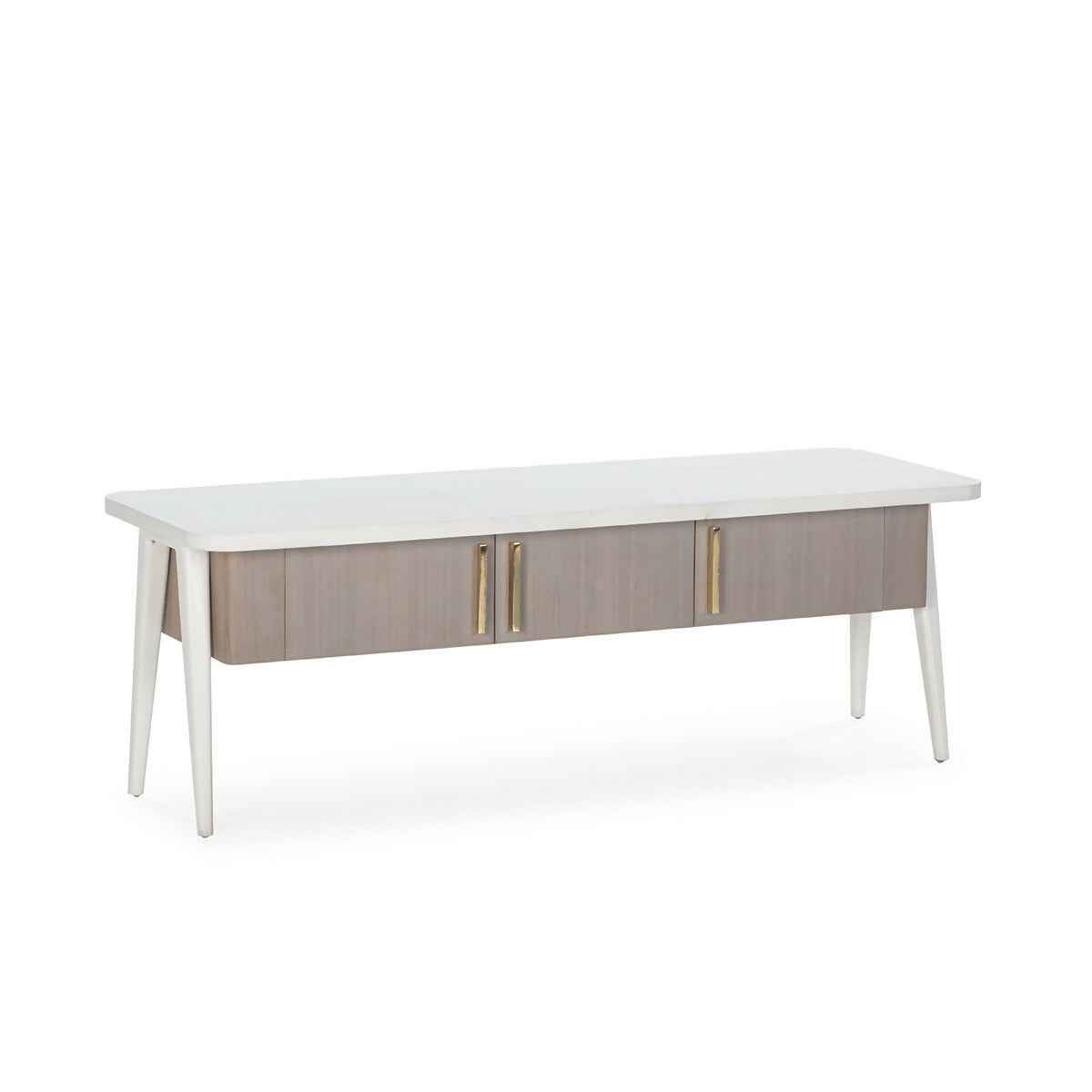 Mueble TV 150x50x51 Madera Blanco/Natural con Pátina Gris
