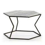 Mesa de Centro 61x61x41 Mármol Claro/Metal Marrón Oscuro