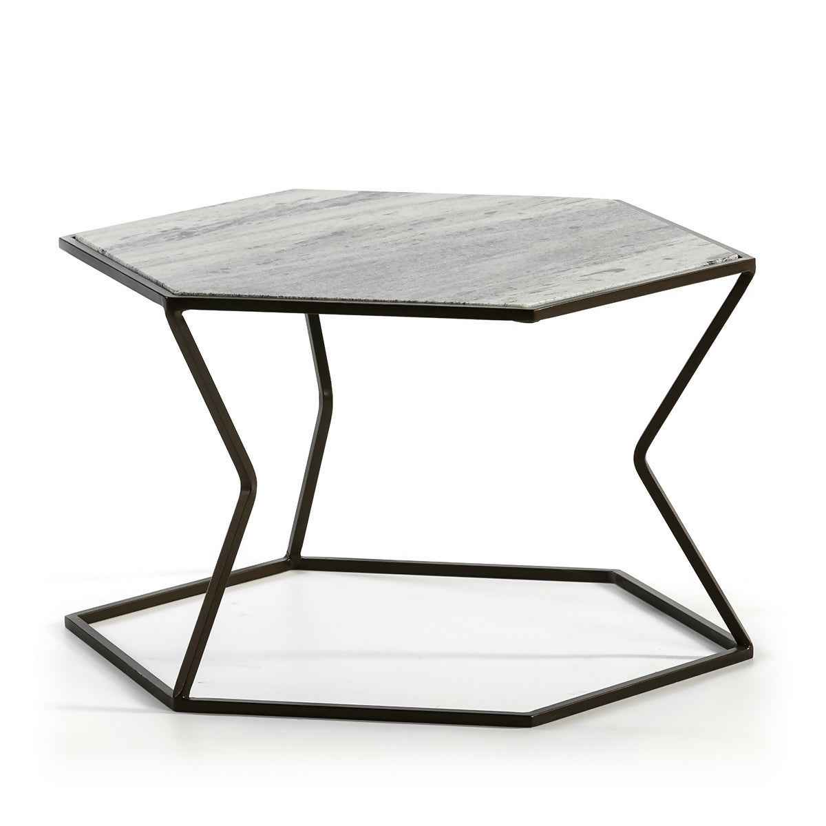 Mesa de Centro 61x61x41 Mármol Claro/Metal Marrón Oscuro