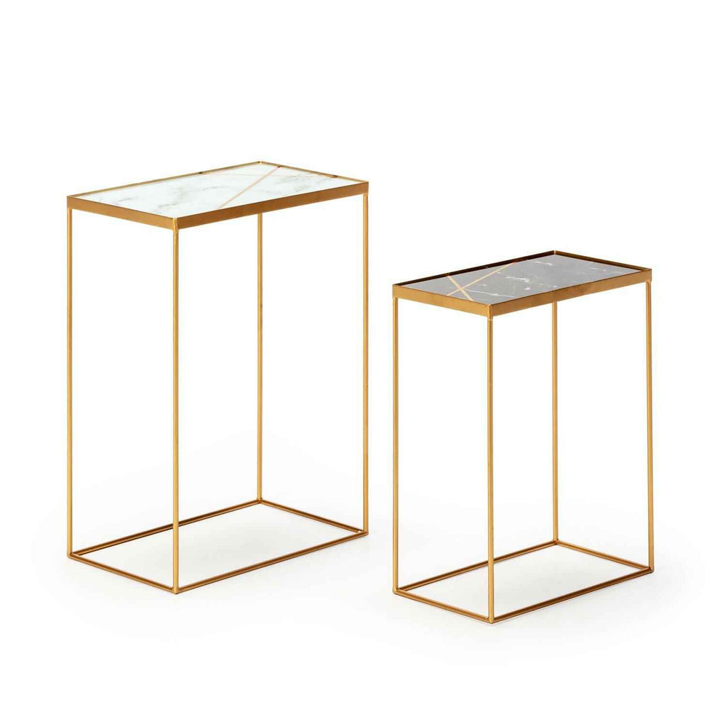Mesa Auxiliar 40x25x56 / 35x20x46 Metal/Cristal Dorado/Blanco/Negro