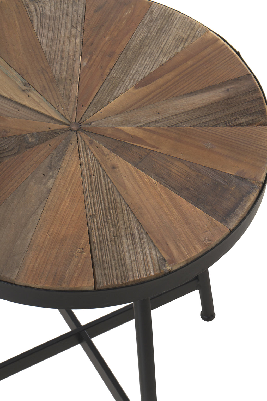 MESA AUXILIAR MADERA LAMINADA REDONDA 40 CM CON PIE METALICO