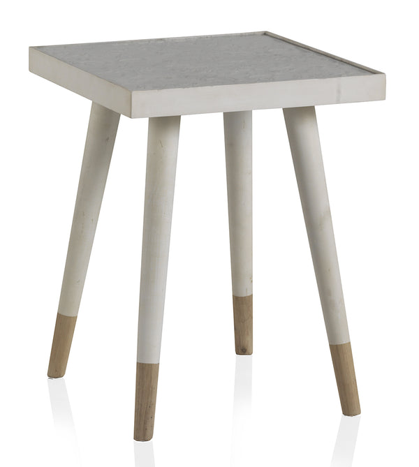 Mesita de madera blanca con tablero de cristal 42x42x53 cm