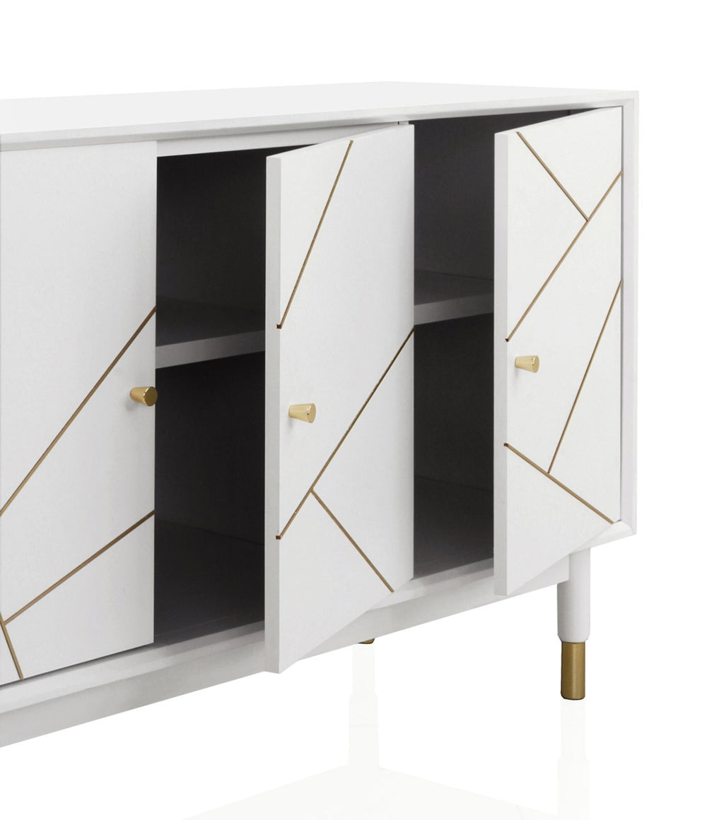 APARADOR 3 PUERTAS LACADO EN BLANCO CON FRONTIS DECORADO EN ORO