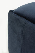 PUFF TAPIZADO TERCIOPELO AZUL CON ASA IMITACION PIEL