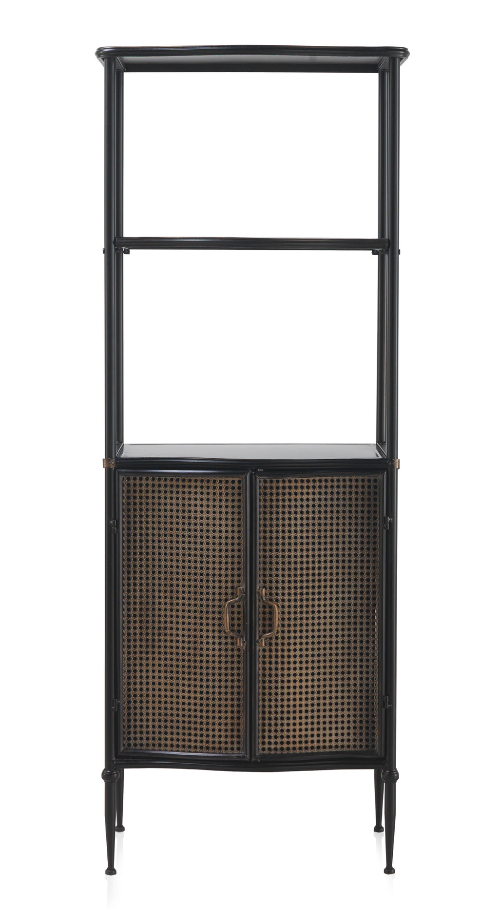 ESTANTE 2 PUERTAS EN BRONCE ESTRUCTURA METAL NEGRA