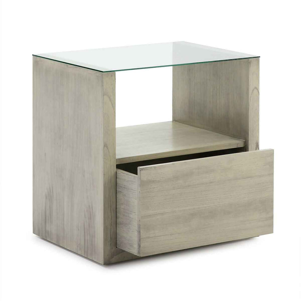 Mesita de Noche 60x45x60 Cristal/Madera Gris Velado