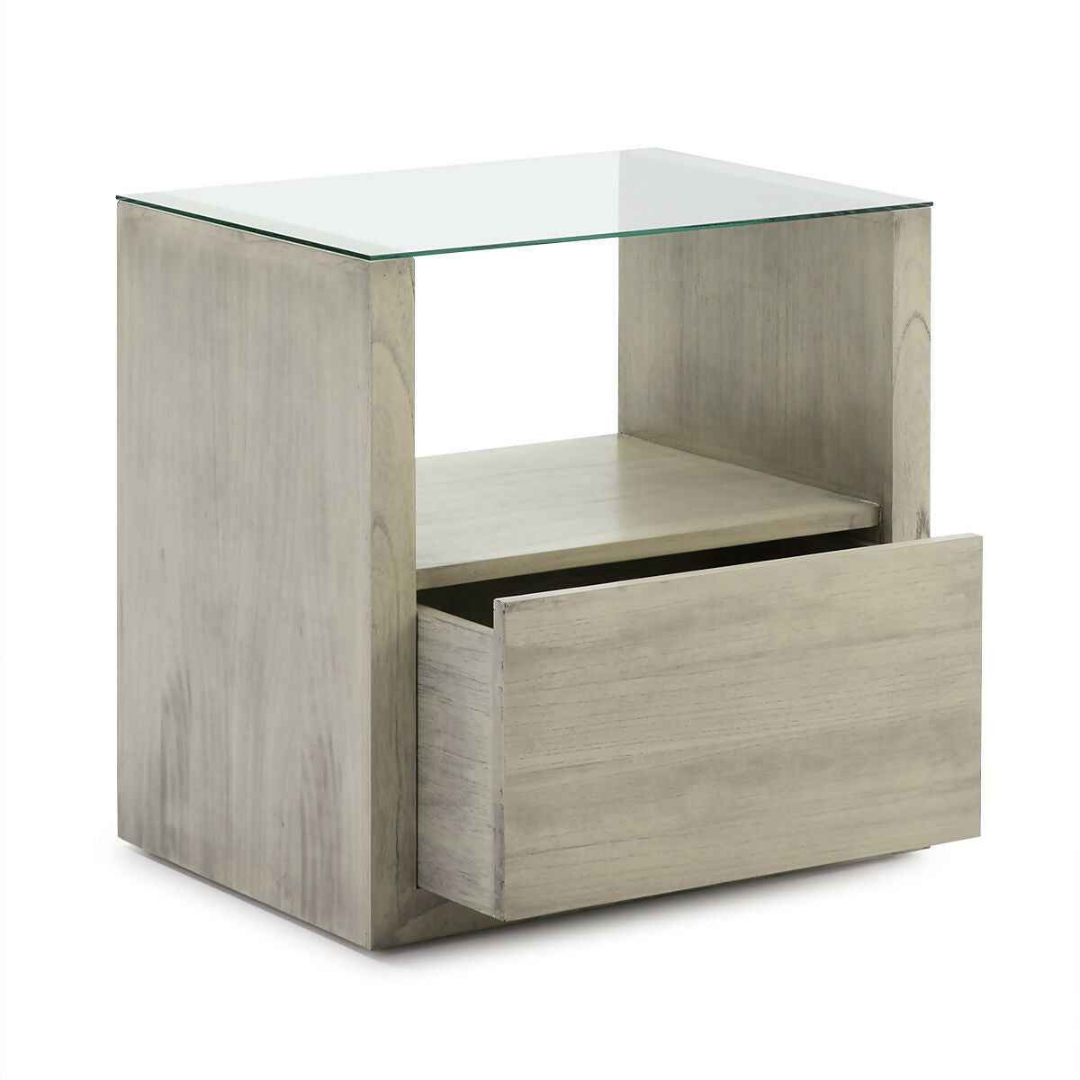 Mesita de Noche 60x45x60 Cristal/Madera Gris Velado